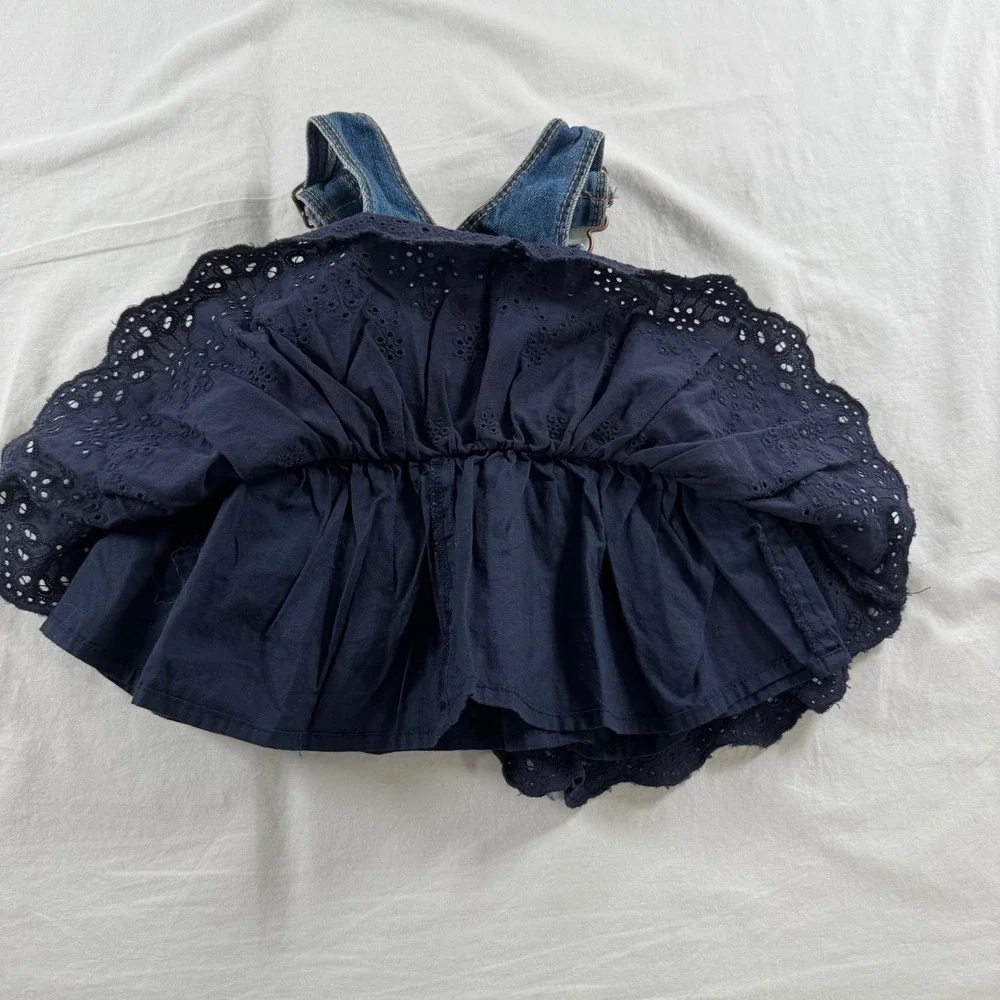 OshKosh B'gosh Girl's Size 3M Blue Denim Eyelet Overall Dress OSH11771-IGP
